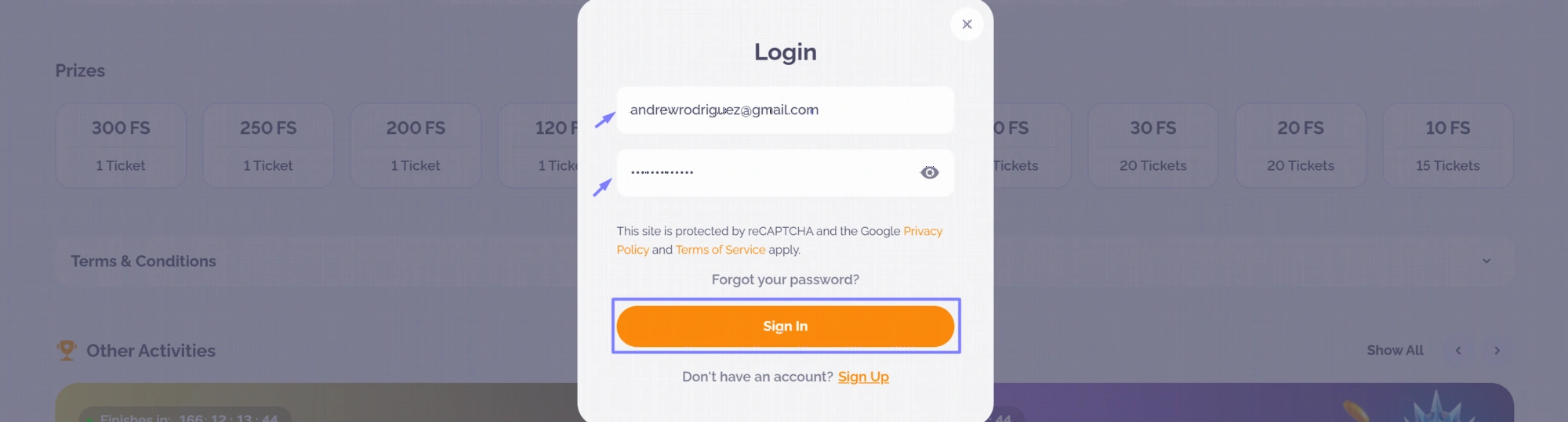 Boho Casino Login Interface